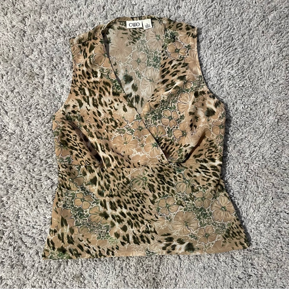 Cato Y2K Women's Leopard Print Sleeveless Top - Brown and Green